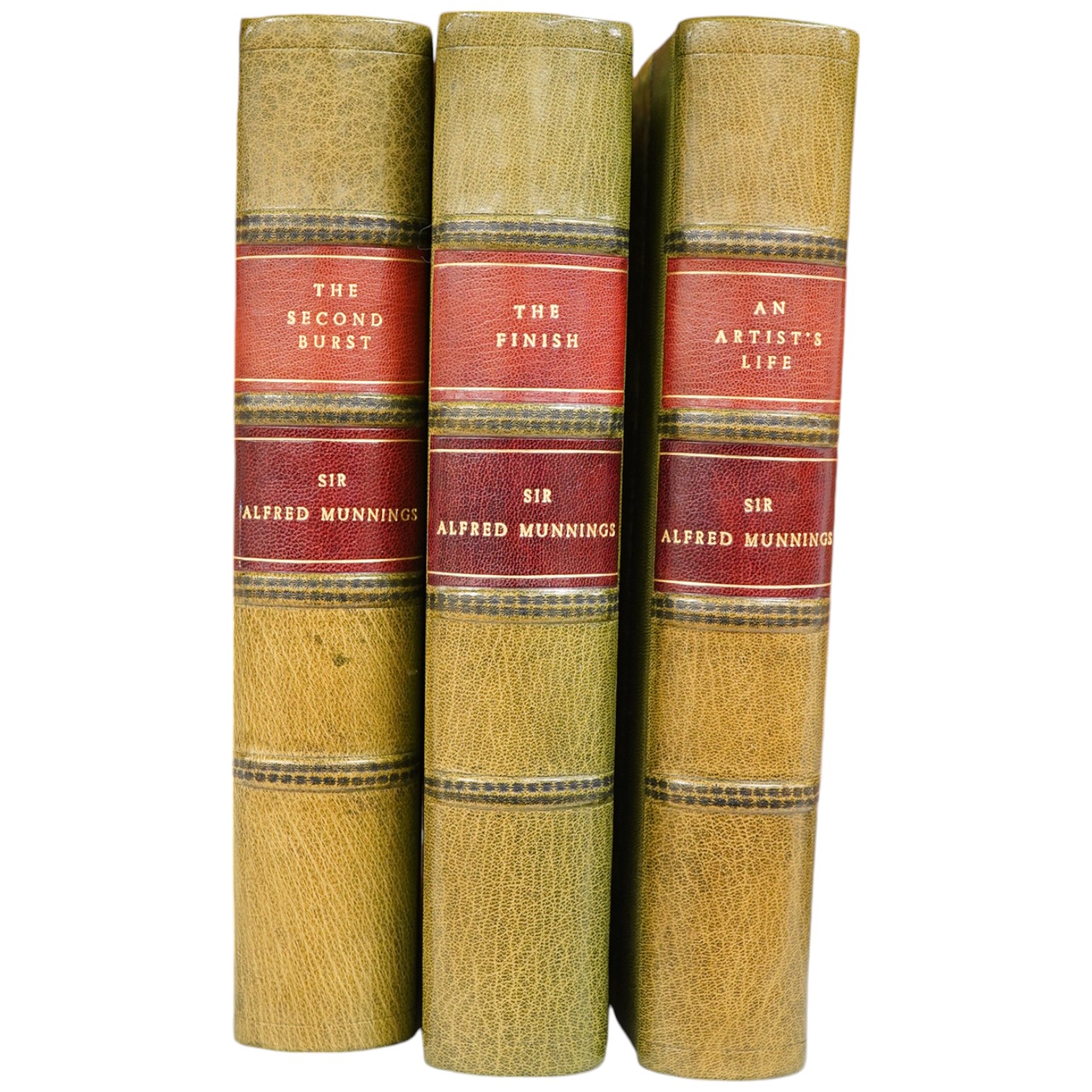 Munnings, Sir Alfred - three works, An Artist's Life; The Second Burst and The Finish, 8vo, half green morocco with marbled boards, Museum Press Limited, London, 1950